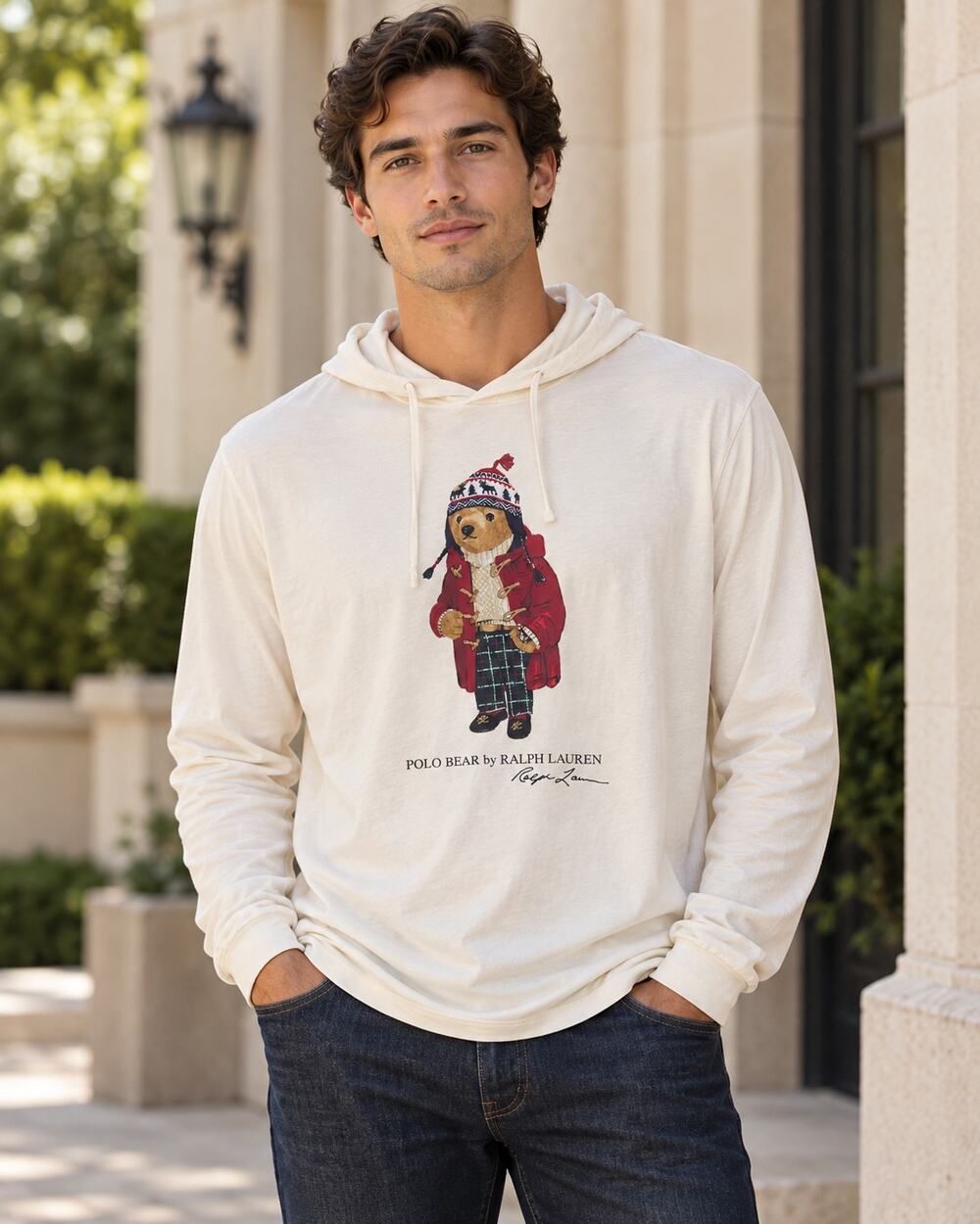 Polo Ralph Lauren Polo Bear Jersey Hooded T-Shirt Men’s L Winter Bear Cream
